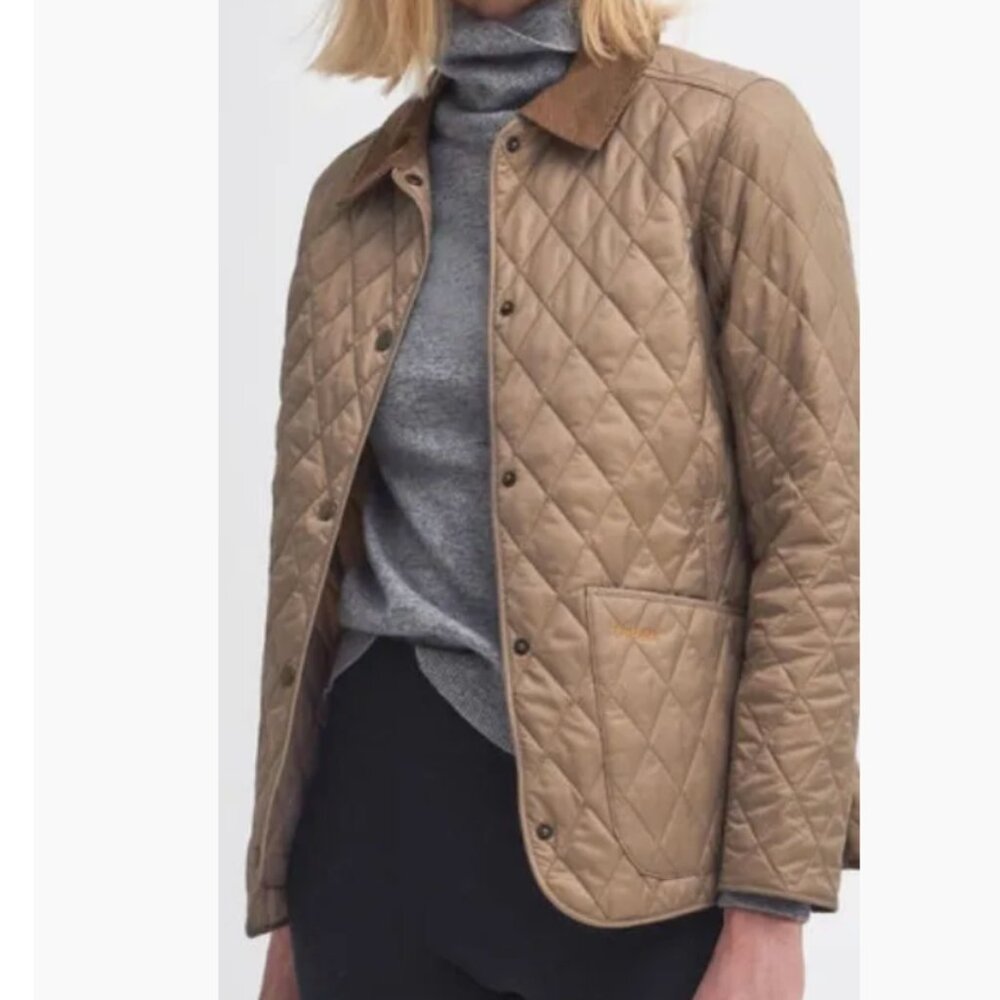 Cream Quilted Jacket w/ Corduroy Collar | Barbour | Sz 10 Women's